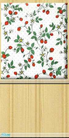 Sims 2 — NK Strawberry Oak BR - Wallpaper 2 by MoMama — Oak paneling with a tuft of strawberries. 