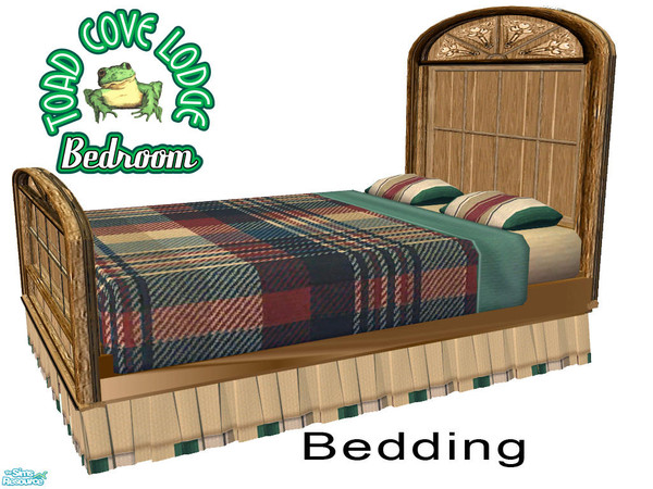 Sims 2 — Toad Cove Bedding by dancingaphrodite — Warm and inviting with burgandy and green plaid bedding will fit into