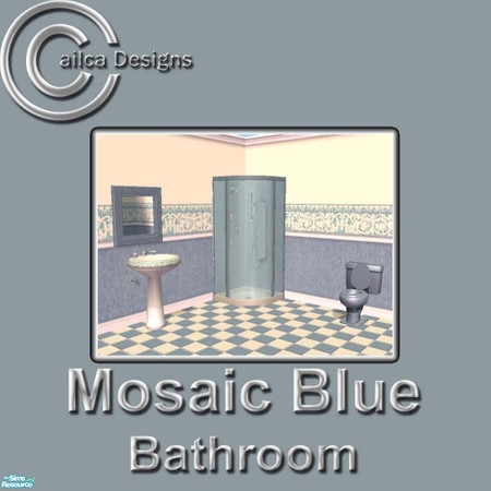 Sims 2 — Mosaic Blue Bathroom Suite by Cailca — A Bathroom suite in a Blue Mosaic detail, matching Walls and Floors