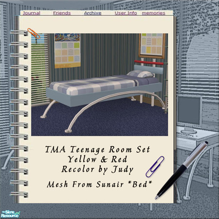 Sims 2 — Judy TMA Blue & Red - Single Bedframe by judyhugsnoopy — Recolor Sunair T224 TMA Single Bedframe. Please