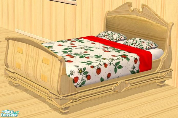 Sims 2 — NK Strawberry Oak BR - Bedding by MoMama — Bright red strawberries and green leaves on white with a splash of