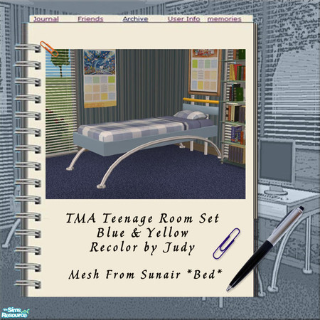 Sims 2 — Judy TMA Blue & Yellow - Single Bedframe by judyhugsnoopy — Recolor of Sunair T224 TMA Single Bedframe. Hope