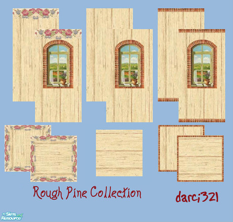 Sims 2 — Rough Pine Collection by darci321 — Rough Pine Collection Contains 6 walls and 5 floors: Walls: Catalog