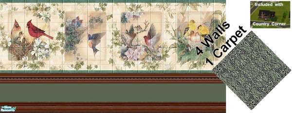 Sims 2 — Country Kitchen by Lorah — green, blue, red, yellow, purple, birds