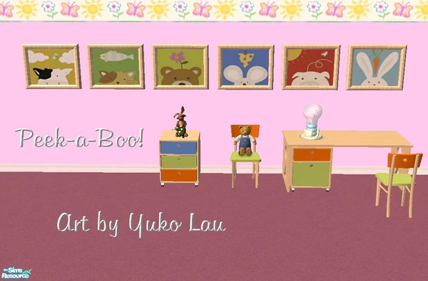 Sims 2 — Peek-a-Boo! by Malitia — Some art for your Kids room by Yuko Lau. All cloned from "A lonely Daisy", no