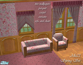 Sims 2 — Pink Spring Set by Semitone — Walls, floors, curtains and simple furniture