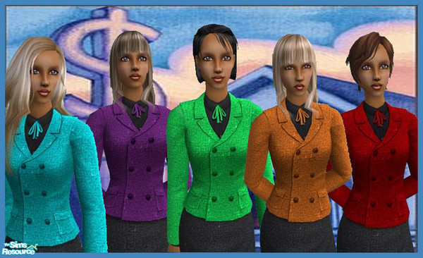 Sims 2 — SimSuit by cariadbach — Brighten up the old tweed suit. Ideal for the City Sim. Black skirt with a bright