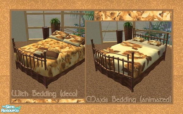 Sims 2 — Romantic Bedroom - Amve Nrbdecobedding by TSR Archive — Decorative bedding for double bed.