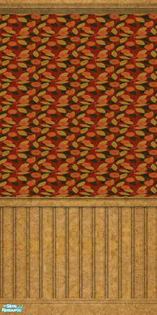 Sims 2 — Indian Summer Lounge Wall 2 by ImmeK — A leaves and flowers pattern wallpaper in shades of autumn colours,