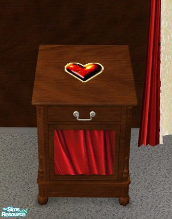 Sims 2 — Secret Place Bedroom - Nightstand by Riverwillows — Lovely dark mahagony nightstand with red velvet curtain and
