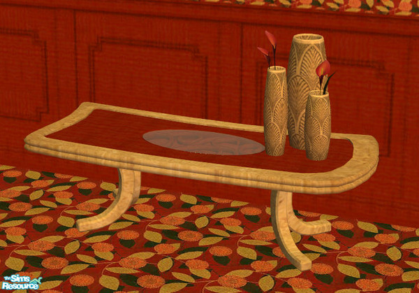 Sims 2 — Indian Summer Coffeetable 2 by ImmeK — A long coffetable with a frame of golden wood and a polished redwood