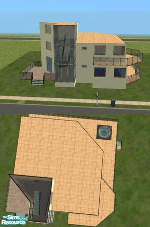 Sims 2 — Modern by katje96 — A Glassed in stairwell (using windkeeper's Helios windows) and semi-transparent tiles (by
