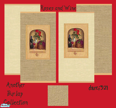 Sims 2 — Another Burlap Collection by darci321 — Two Rose and Wine Designed Walls with 2 accessory walls and carpeting.