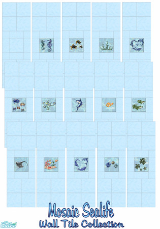 Sims 2 — Mosaic Sealife Wall Tile Collection by shadow66 — This is a set of 15 tiled walls, with a watery effect