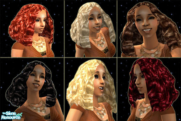 Sims 2 — Wild Curls by starrynight23 — First mesh I created. Comes in 6 colors, available seperatley or as a set. Mesh