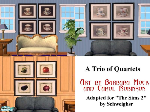 Sims 2 — Trio of Quartets, Part 1 by schweighsr — Recolors of the "4 Vegeatbles in Repose" paintings from the