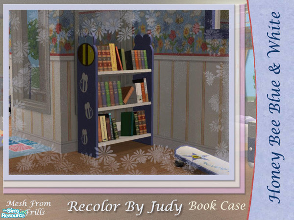 Sims 2 — Judy HoneyBee Blue & White - BookCase by judyhugsnoopy — Recolor of "NoFrills Honey Bee Whole Set"