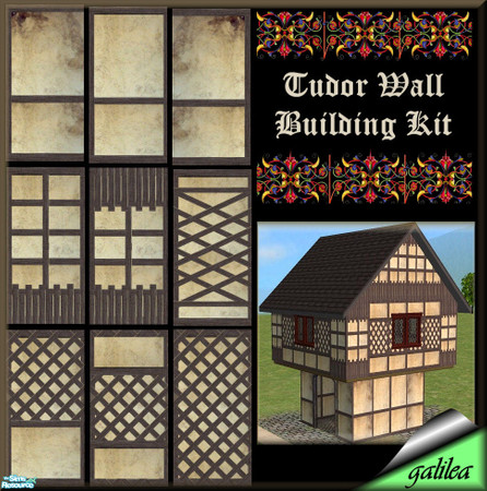Sims 2 — Tudor Wall Building Set by galilea — Mellow, aged walls with timbering that look well on 'Tudor-Styled'