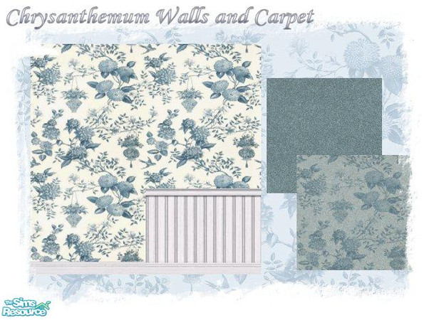 Sims 2 — Chrysanthemum Walls and Carpets by jeni — Two Walls and Three Carpets (Patterned one comes in 1x1 and 2x2), A