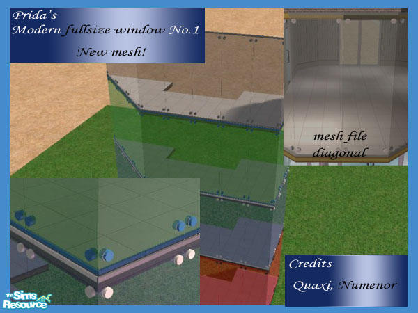 Sims 2 — Modern fullsize window no.1-diagonal by stonetower — This is the mesh file for diagonal part. The color is gray.