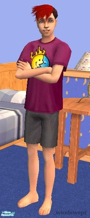 Sims 2 — Male Teen PJs / Pajamas - Purple by _windswept — Slightly recolored maxis t-shirt and shorts made into pajamas.