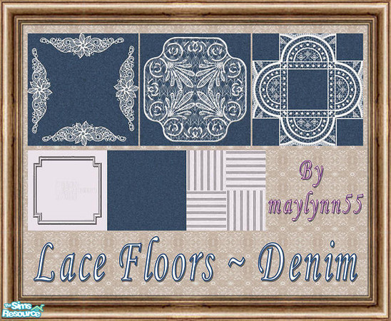 Sims 2 — Lace Floors in Denim by maylynn55 — This set consists of 4 floors; 3 carpets with lace on them and 1 solid color