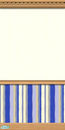 Sims 2 — Wavy Blue Wall 01 by TKayO by TKayO — Cream colored wall with wavy blue stripes below the chair rail. Light wood