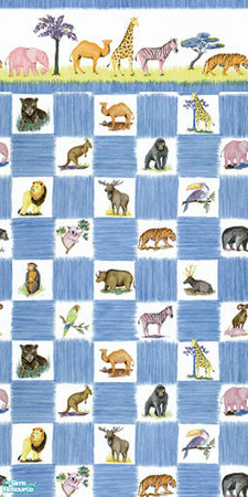 Sims 2 — TL -WallsEtc-WildAnimalBlue-Wallpaper by TabbyLou — Wallpaper in Wild Animals in Blue in Walls Etc Collections