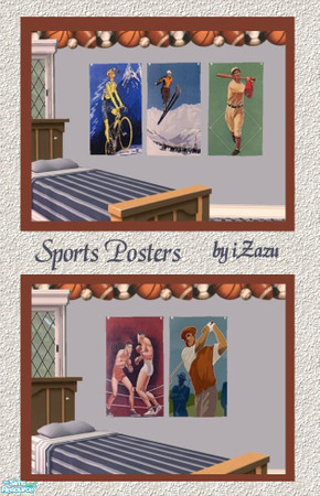 Sims 2 — Sports Posters by iZazu — Sports Posters Set includes 5 posters for the athletic one in the family. Makes a nice