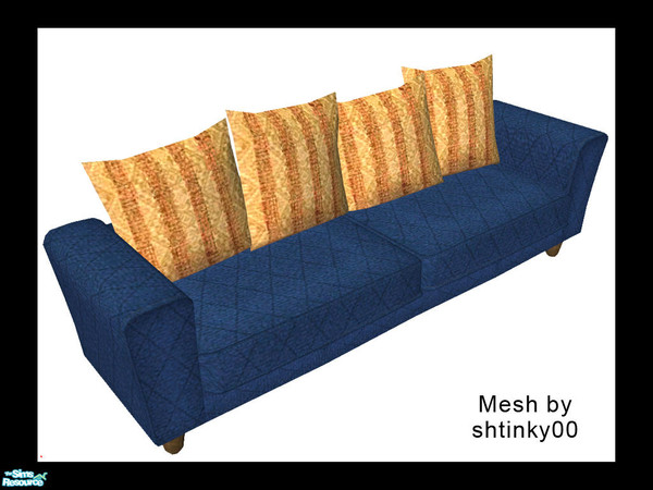 Sims 2 — Polished Comfort Sofa by dancingaphrodite — Richly textured blue sofa with gold pillows. Recolor of shtinky00's