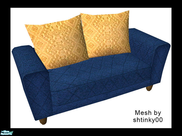 Sims 2 — Polished Comfort Loveseat by dancingaphrodite — Richly textured blue loveseat with gold pillows. Recolor of