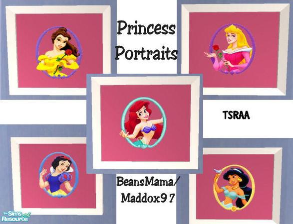 Sims 2 — Princess Portraits by maddox97 — Portraits of four of the Disney Princesses. Recolors of Maxis "Handle and