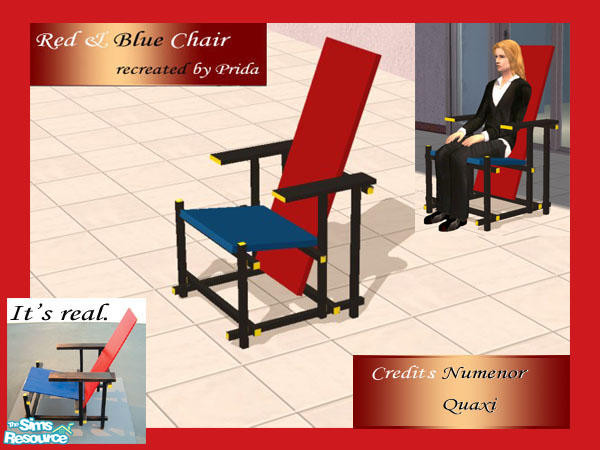 Sims 2 — Red & Blue Chair - New mesh by stonetower — This is the masterpiece of Gerrit T. Rietveld, architect in