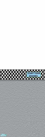Sims 2 — Start Your Engines - 2 by Lorah — Blue, red, green, black race cars in wall border and carpet, linoleum and