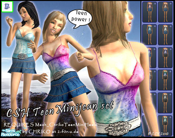 Sims 2 — CSH Teen minijean set by Fairysunlight — Lovely jean mini skirt and top, for teens summer days... - REQUIRES