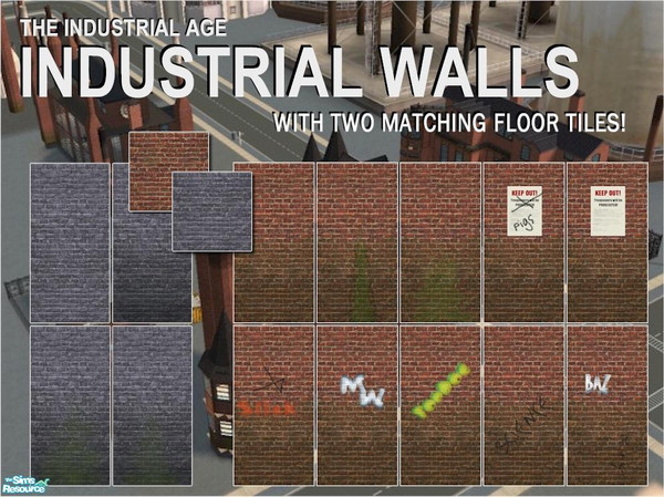 Sims 2 — Industrial Age Walls and Floors by Cyclonesue — Mix and match these wall and floor tiles to make your own