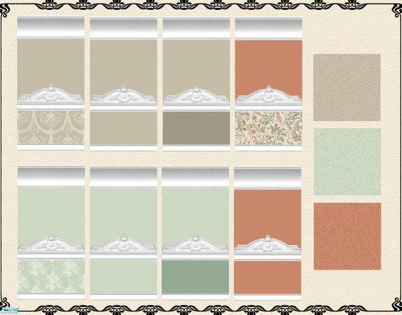 Sims 2 — Florid Accents by Henwen — Some ornate mouldings added to these walls.