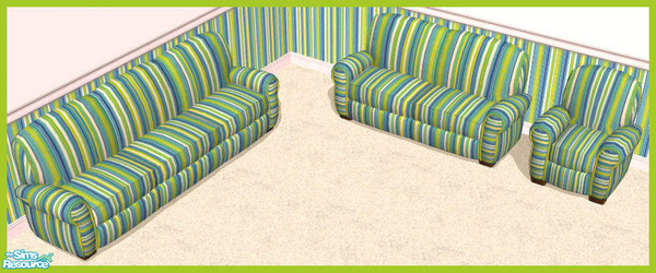 Sims 2 — Green Stripes Club Seating by TKayO by TKayO — Pretty green and blue stripes for your Sims living room. Part of