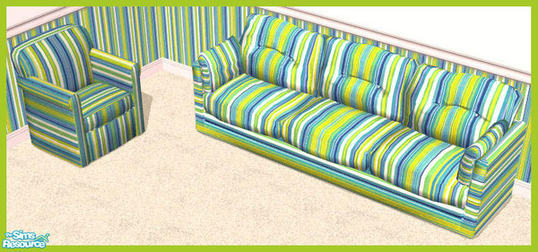 Sims 2 — Green Stripes Value Sofa by TKayO by TKayO — Pretty green and blue stripes for your Sims living room. Part of