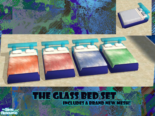 Sims 2 — The Glass Bed Set by simmyfan2852 — The glass bed set includes a brand new mesh, and four bedding options for