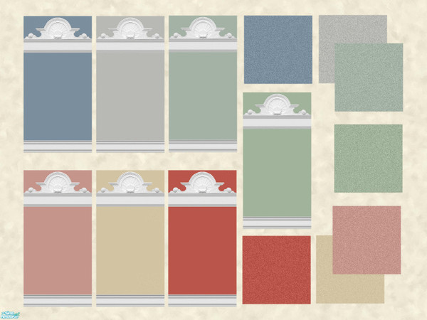 Sims 2 — Ornate Crowns by Henwen — Painted walls with ornate crown mouldings.