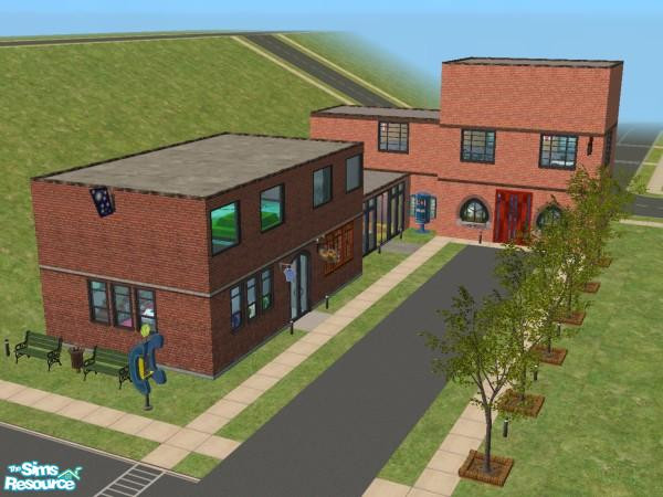 Sims 2 — Greenleaf Square by jenwar — These old abandoned warehouses have been converted into an urban shopping center