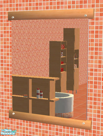Sims 2 — Red Mosaic Mirror by ImmeK — A large wall mirror framed in oiled beech wood. Milk & Honey Woodframed Mirror