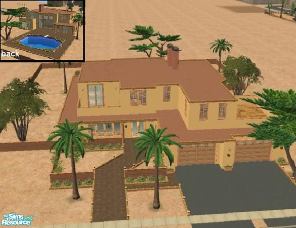 Sims 2 — Miranda 21 by randajm — A large southwestern style home with huge rooms. Complete with 2-car garage, pool, and