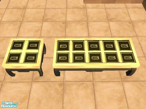 Sims 2 — Pharaoh's Restaurant - Dining - Coffee by luvs10s — Coffee table with Podium Cartouche in gold and black.