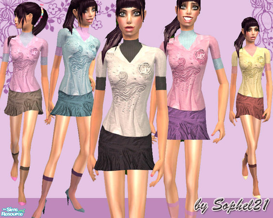 Sims 2 — SO_TeenCollection_002 by Sophel21 — set of 5 whole outfits for female teens. Comes with miniskirt, T-shirt