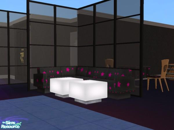 Sims 2 — Starstruck sectional sofa by Gothachu — Goes with the Starstruck sets. Black with bright pink stars. Recolour of