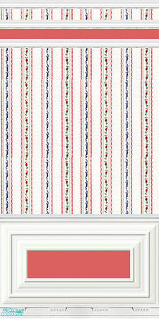 Sims 2 — Emily 2 - gm by gatomurphy — Custom paper with white picture-frame wainscoting and trim. See coordinating