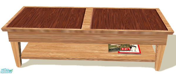 Sims 2 — Nifty 50's Coffee Table by dancingaphrodite — Blonde wood with dark mahogany inlay coffee table hold 1950's