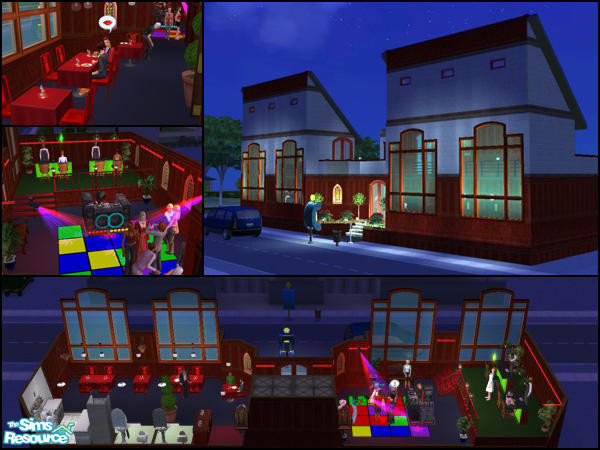 Sims 2 — The Midnight Lair  by LadyMinion — A hip, upmarket nightclub for your sims. Tiny (resource-friendly) lotsize,
